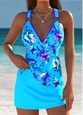 Lace Up Mid Waisted Floral Print Tankini Set