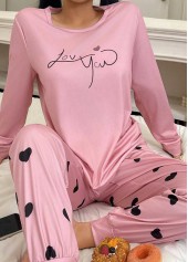 Pink Heart Print Long Sleeve Lounge Top and Pants