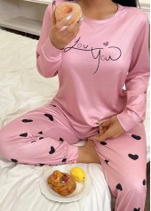 Pink Heart Print Long Sleeve Lounge Top and Pants | thumb picture 