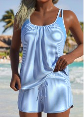 Layered Mid Waisted Striped Blue Tankini Set | thumb picture 
