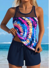 Tummy Coverage Mid Waisted Graffiti Print Navy Tankini Set
