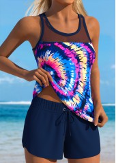 Tummy Coverage Mid Waisted Graffiti Print Navy Tankini Set | thumb picture 