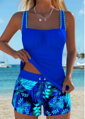 Tummy Coverage Mid Waisted Leaf Print Tankini Set