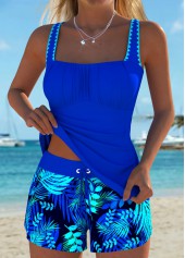 Tummy Coverage Mid Waisted Leaf Print Tankini Set | thumb picture 