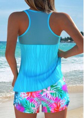 Tummy Coverage Mid Waisted Floral Print Blue Tankini Set | thumb picture 