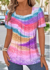 Multi Color Tummy Coverage Ombre Short Sleeve T Shirt