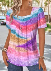 Multi Color Tummy Coverage Ombre Short Sleeve T Shirt | thumb picture 