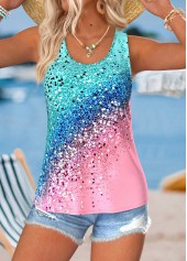 Multi Color Tummy Coverage Ombre Sleeveless Tank Top