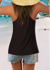 Black Curved Hem Tropical Plants Print Sleeveless Tank Top | thumb picture 