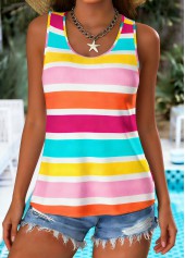 Multi Color Curved Hem Sleeveless Round Neck Tank Top | thumb picture 