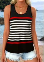 Black Curved Hem Striped Sleeveless Round Neck Tank Top | thumb picture 