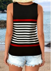 Black Curved Hem Striped Sleeveless Round Neck Tank Top | thumb picture 