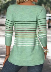 Sage Green Shirred Multi Stripe Print T Shirt | thumb picture 