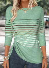 Sage Green Shirred Multi Stripe Print T Shirt | thumb picture 