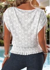 White Ruffle Short Sleeve Boat Neck Blouse | thumb picture 