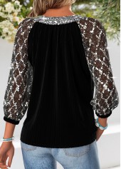 Black Curved Hem Long Sleeve V Neck Blouse | thumb picture 