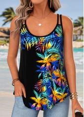 Multi Color Tummy Coverage Tropical Plants Print Camisole Top