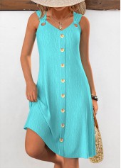 Turquoise Tummy Coverage Sleeveless V Neck Dress