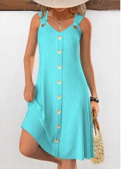 Turquoise Tummy Coverage Sleeveless V Neck Dress | thumb picture 
