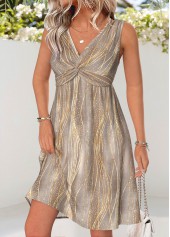 Light Camel Tummy Coverage Ombre Sleeveless V Neck Dress