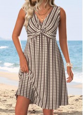 Dark Coffee Tummy Coverage Sleeveless V Neck Dress