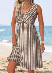 Dark Coffee Tummy Coverage Sleeveless V Neck Dress | thumb picture 