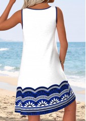 Royal Blue Tummy Coverage Tropical Plants Print Sleeveless Dress | thumb picture 