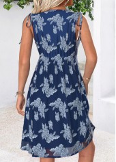 Navy Tummy Coverage Floral Print Sleeveless V Neck Dress | thumb picture 