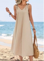 Light Camel Tummy Coverage Sleeveless V Neck Dress