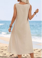 Light Camel Tummy Coverage Sleeveless V Neck Dress | thumb picture 