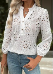 White Tummy Coverage Bracelet Sleeve Split Neck Blouse | thumb picture 