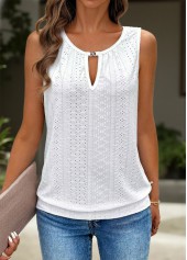 White Tummy Coverage Sleeveless Round Neck Tank Top