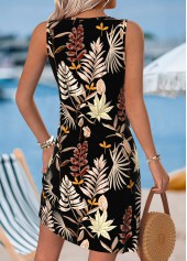 Plus Size Black Tummy Coverage Leaf Print Short Dress | thumb picture 