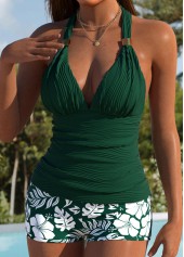 Tummy Coverage Blackish Green Floral Print Tankini Set | thumb picture 