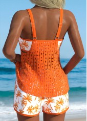 Layered Mid Waisted Tropical Plants Print Orange Tankini Set | thumb picture 