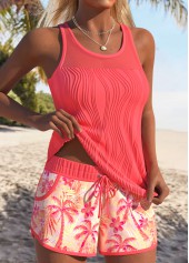 Tummy Coverage Mid Waisted Tropical Plants Print Tankini Set | thumb picture 