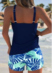Tummy Coverage Mid Waisted Leaf Print Navy Tankini Set | thumb picture 