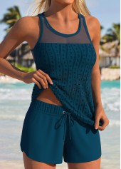 Tummy Coverage Mid Waisted Peacock Blue Tankini Set | thumb picture 