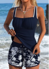 Tummy Control Navy Tropical Plants Print Tankini Set | thumb picture 