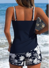 Tummy Control Navy Tropical Plants Print Tankini Set | thumb picture 