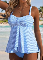 Tummy Coverage Mid Waisted Striped Blue Tankini Set | thumb picture 