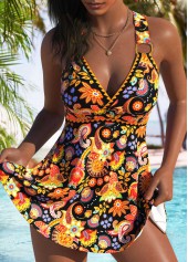 Tummy Coverage Mid Waisted Paisley Print Tankini Set | thumb picture 