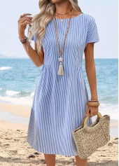 Blue Tummy Coverage Striped Short Sleeve Round Neck Dress | thumb picture 