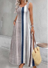 Multi Color Tummy Coverage Striped Maxi Sleeveless Dress