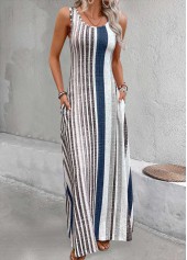 Multi Color Tummy Coverage Striped Maxi Sleeveless Dress | thumb picture 