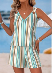 Multi Color Tummy Coverage Striped Sleeveless Tank Top
