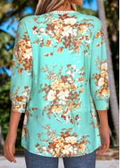 Cyan Tummy Coverage Floral Print 3/4 Sleeve Topper | thumb picture 
