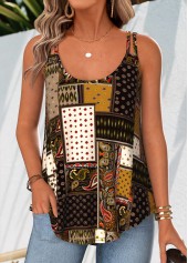 Multi Color Tummy Coverage Tribal Print Strappy Tank Top