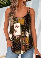 Multi Color Tummy Coverage Tribal Print Strappy Tank Top | thumb picture 