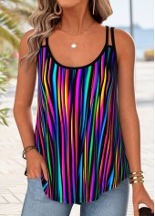 Multi Color Tummy Coverage Striped Strappy Tank Top